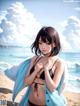 A woman in a bikini standing on a beach.